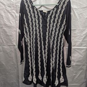 Soft Surroundings Black Tunic with White Embroidery